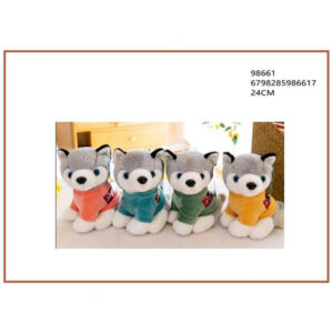 Λούτρινο σκυλάκια Husky με πλεκτά πουλόβερ 24cm 98661