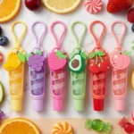 lip gloss με μπρελόκ σε σχήμα φρούτων - LC54 - Image 2