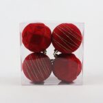 Colgante de bola decorativa flocada roja, 8 cm, 4 piezas 8CM 4PC